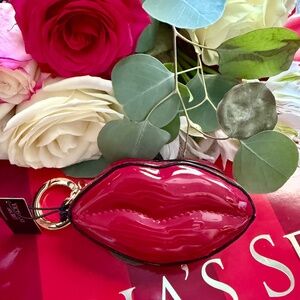 Victoria's Secret Dark Red Pucker Up Lips Keychain Coin Purse NWT